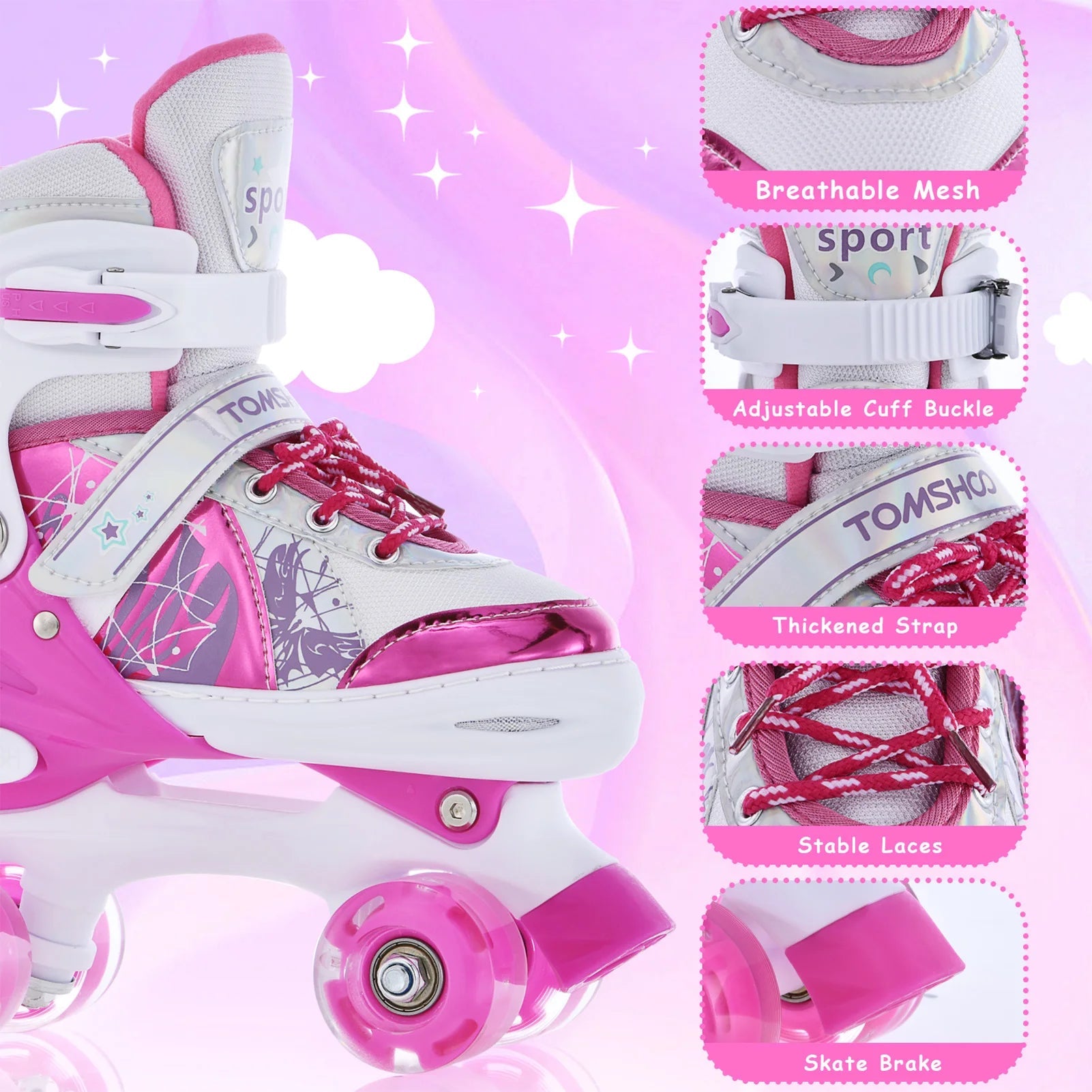 New Roller Skates for Kids Girls Boys 4 Size Adjustable Light Up Children's Roller Skate Shoes Skates 4 Wheels Girl Xmas Gift - silverfoxgoods